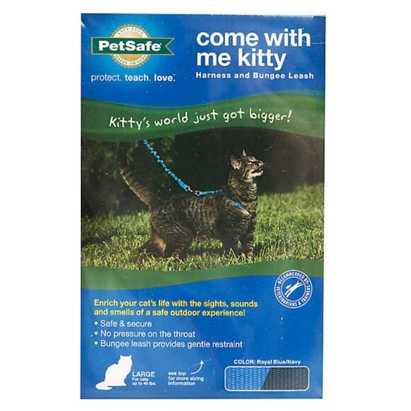 PETSAFE Come With Me Kitty Blue Harness and Bungee Leash Large - Picture 1 of 10